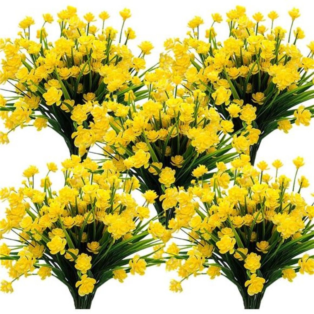Artificial Flowers Outdoor UV Resistant Fake Plants Indoor Outside Yellow Floral